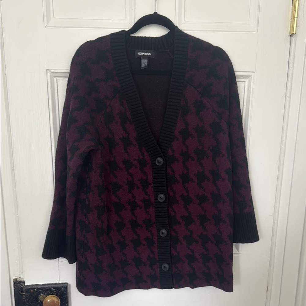 Express Black and Red Cardigan Sweater